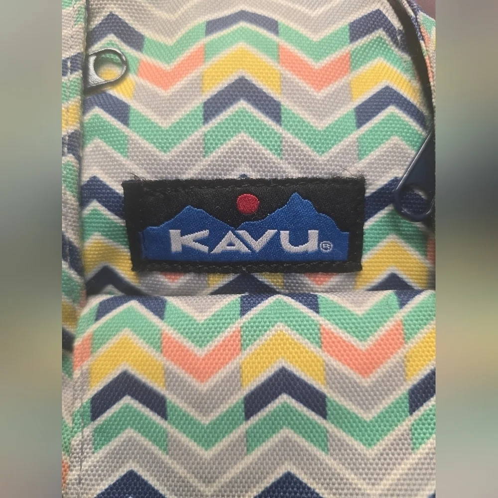 KAVU Rope Bag Sling Pack Chevron Geometric Blue Yellow Orange